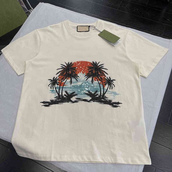 women's t-shirt holiday series seaside sunrise coconut letter sequins short sleeve t-shirt fashion men and women, White
women's t-shirt holiday series seaside sunrise coconut letter sequins short sleeve t-shirt fashion men and women, White