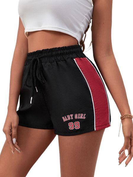letter graphic contrast panel side drawstring waist shorts 73b3#, White;black
letter graphic contrast panel side drawstring waist shorts 73b3#, White;black