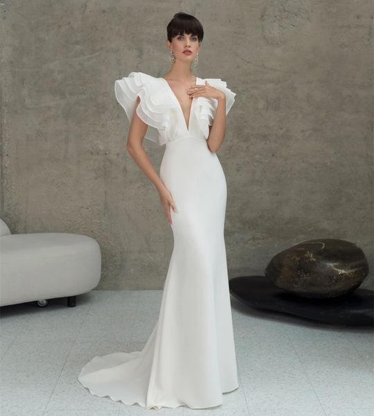 simple white satin mermaid wedding dress deep v-neck chic puff sleeve sheer back long women formal reception gowns elegant 2022 bridal dress
simple white satin mermaid wedding dress deep v-neck chic puff sleeve sheer back long women formal reception gowns elegant 2022 bridal dress