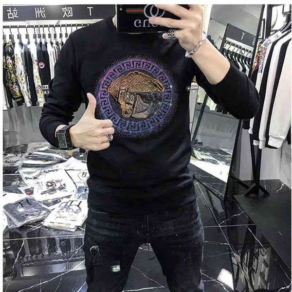european fashion medusa diamond sweater men's spring and autumn bottoms casual youth personality pullover men, White;black
european fashion medusa diamond sweater men's spring and autumn bottoms casual youth personality pullover men, White;black