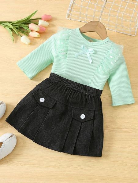 toddler girls contrast mesh ruffle trim bow tee & pleated skirt she, White
toddler girls contrast mesh ruffle trim bow tee & pleated skirt she, White