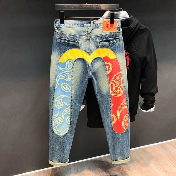 luxury designer for men spring and summer fashion baofushen pants men's cropped jeans vintage and worn large mandarin duck loose stra, Blue
luxury designer for men spring and summer fashion baofushen pants men's cropped jeans vintage and worn large mandarin duck loose stra, Blue
