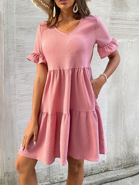 bell cuff ruffle hem dress without belt f42j#, Black;gray
bell cuff ruffle hem dress without belt f42j#, Black;gray