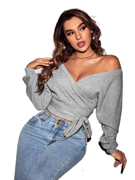 surplice neck batwing sleeve belted tee 69wc#, White 
surplice neck batwing sleeve belted tee 69wc#, White