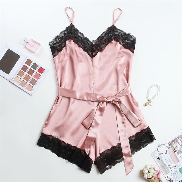 lingerie lace trim satin bodysuit elegant holiday casual romper mini belt playsuit womens pajamas y200425, Black;red
lingerie lace trim satin bodysuit elegant holiday casual romper mini belt playsuit womens pajamas y200425, Black;red