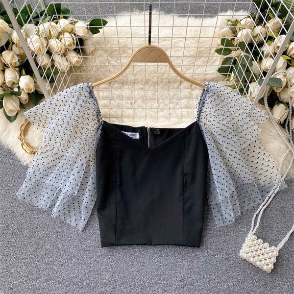 deat women sweet style mesh spliced shirt short sleeve square collar slim fashion spring summer 11b759 210709, White
deat women sweet style mesh spliced shirt short sleeve square collar slim fashion spring summer 11b759 210709, White