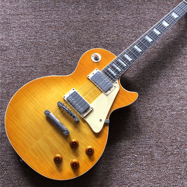 new arrival yellow burst color electric guitar with chrome hardware , rosewood fingerboard
new arrival yellow burst color electric guitar with chrome hardware , rosewood fingerboard