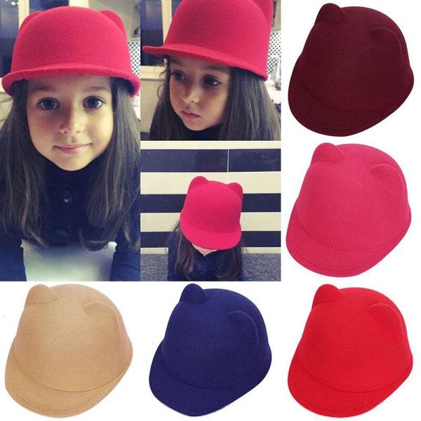 cute winter warm kids baby girls caps cat ears wool derby bowler cap solid 3d vintage costume play brim hats, Yellow
cute winter warm kids baby girls caps cat ears wool derby bowler cap solid 3d vintage costume play brim hats, Yellow
