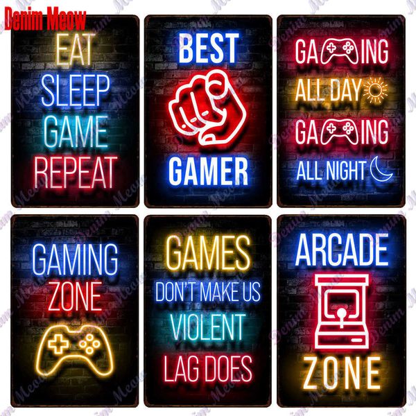 gaming zone metal plate vintage neon light style plaque retro gamer quotes metal sign painting stickers playroom poster
gaming zone metal plate vintage neon light style plaque retro gamer quotes metal sign painting stickers playroom poster