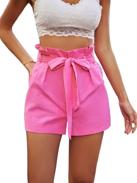 solid belted shorts e1wl#, White;black