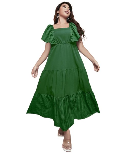 plus square neck butterfly sleeve ruffle hem dress h6gw#, Black
plus square neck butterfly sleeve ruffle hem dress h6gw#, Black