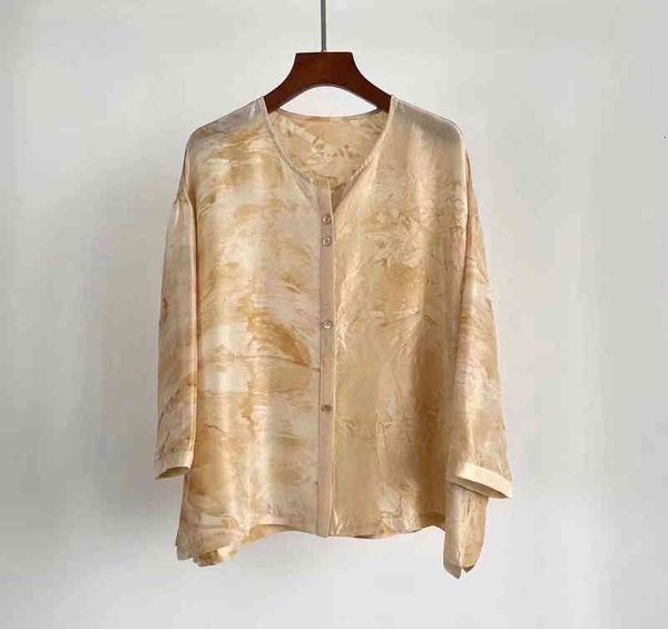 women's polos zhengyuan um21 shuanggong silk tie dyed blouse women, White 
women's polos zhengyuan um21 shuanggong silk tie dyed blouse women, White