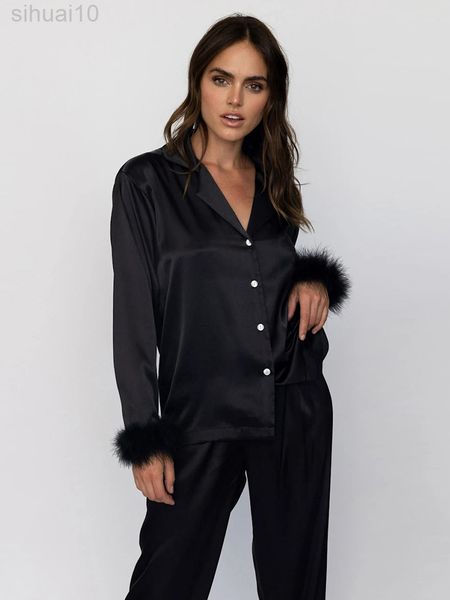 hiloc patchwork feather pajamas sets solid turn-down collar homewear white single breasted women nightwear black satin pajamas l220803, Black;red
hiloc patchwork feather pajamas sets solid turn-down collar homewear white single breasted women nightwear black satin pajamas l220803, Black;red