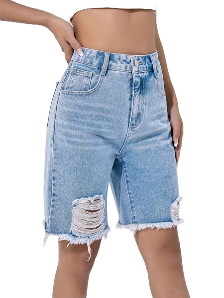 high waist ripped raw hem denim shorts z04u#, White;black