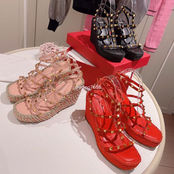 sandals summer one line buckle open toe fairy style rivet thick bottom slope heel woven sandals high heels, Black
sandals summer one line buckle open toe fairy style rivet thick bottom slope heel woven sandals high heels, Black