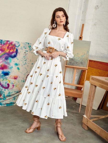 square neck floral embroidery dress without belt a9l5#, Black;gray
square neck floral embroidery dress without belt a9l5#, Black;gray