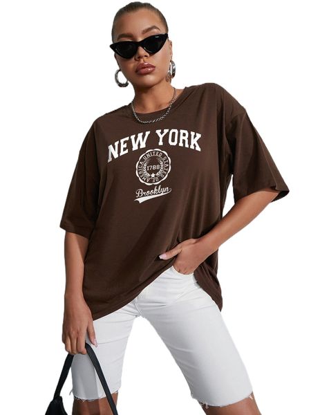 letter graphic drop shoulder tee j4es#, White