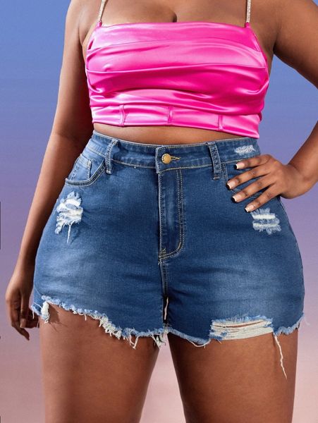 sxy plus high waist ripped raw trim denim shorts x0ec#, White;black 
sxy plus high waist ripped raw trim denim shorts x0ec#, White;black