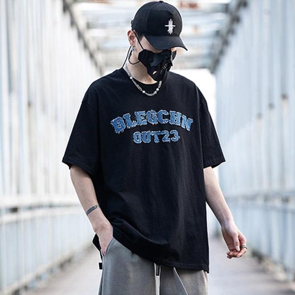 men's t-shirts denim letter patch o-neck cotton couple casual tshirts men techwear summer streetwear 2022ss hip hop embroidery loose t-, White;black
men's t-shirts denim letter patch o-neck cotton couple casual tshirts men techwear summer streetwear 2022ss hip hop embroidery loose t-, White;black