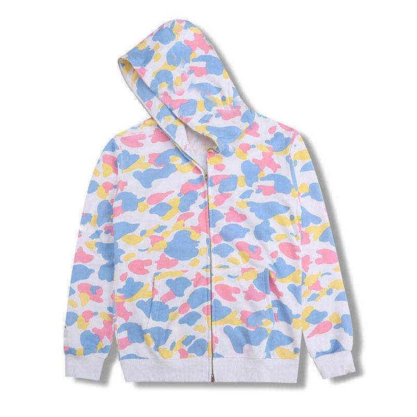men hoodie shark head camo full zip coat long sleeve jacket sweatshirt, Black