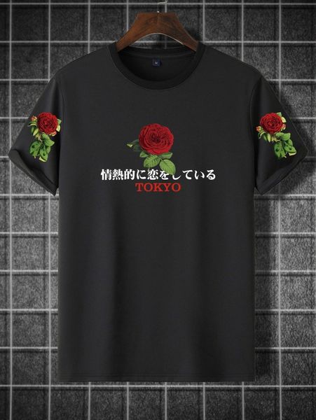 men floral & japanese letter graphic tee k9kv#, White;black