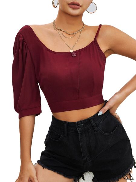 one sleeve tie back crop r4uj#, White
one sleeve tie back crop r4uj#, White