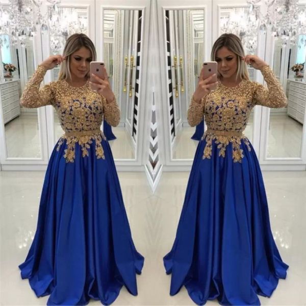 2022 gold royal blue prom dresses with long sleeves jewel neck satin a line custom made beaded embroidery satin plus size evening party gown, Black
2022 gold royal blue prom dresses with long sleeves jewel neck satin a line custom made beaded embroidery satin plus size evening party gown, Black