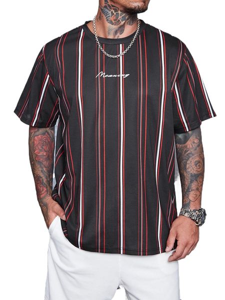 extended sizes men random striped & letter graphic tee s7sq#, White;black