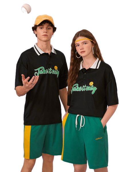 1pc letter graphic half button polo shirt e5xc#, White;black
1pc letter graphic half button polo shirt e5xc#, White;black