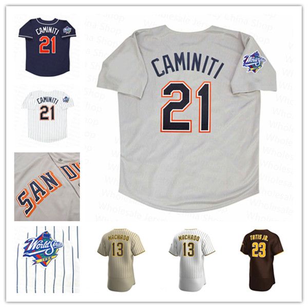 

1998 San Diego Vintage World Series WS Baseball Jersey Ken Caminiti Tony Gwynn Trevor Hoffman Greg Vaughn Wally Joyner Manny Machado PADRES Fernando Tatis Jr 4XL, Men nk fans version white