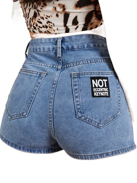 zipper fly patched detail denim shorts 95ai#, White;black 
zipper fly patched detail denim shorts 95ai#, White;black