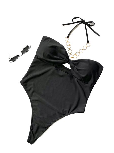 plus chain linked halter one piece swimsuit m9a5#, White;black
plus chain linked halter one piece swimsuit m9a5#, White;black