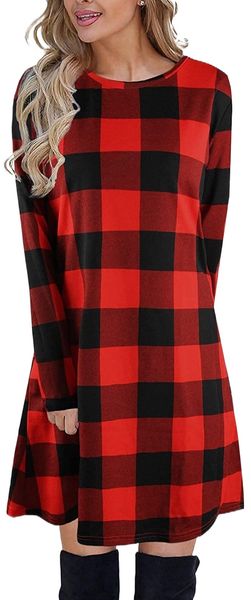 jelly women's plaid swing dress long sleeve round neck tunic mini dress s9ek#, Black;gray
jelly women's plaid swing dress long sleeve round neck tunic mini dress s9ek#, Black;gray