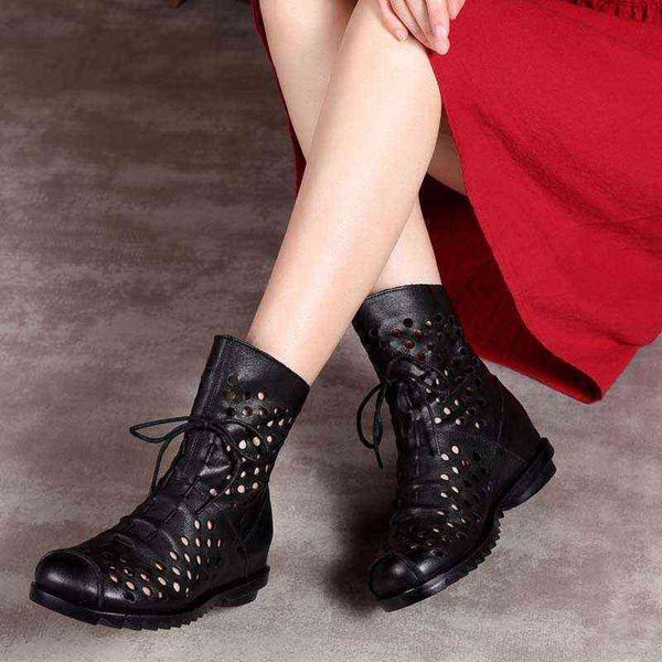 cowhide soft bottom net boots round head lace up summer short boots slope heel casual new women's shoes, Black
cowhide soft bottom net boots round head lace up summer short boots slope heel casual new women's shoes, Black