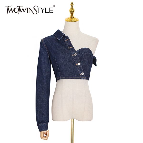 twotwinstyle asymmetrical patchwork coat for women one shoulder long sleeve party slim coats female fashion autumn 201023, Black;brown
twotwinstyle asymmetrical patchwork coat for women one shoulder long sleeve party slim coats female fashion autumn 201023, Black;brown