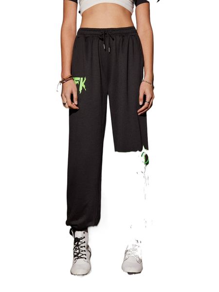 romwe x afk arena figure letter graphic sweatpants h1uq#, Black;white