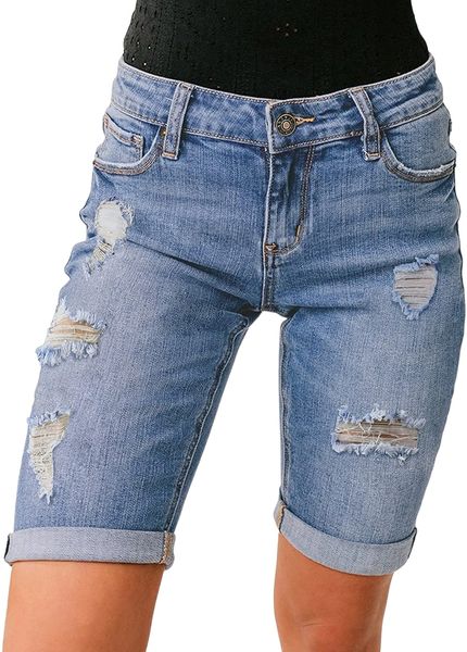 women high waisted stretch bermuda shorts ripped rolled hem jean shorts r6cz#, White;black
women high waisted stretch bermuda shorts ripped rolled hem jean shorts r6cz#, White;black