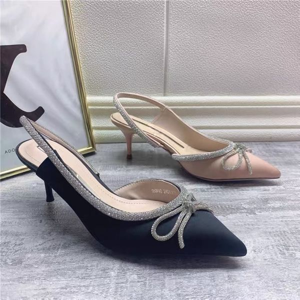 slippers summer pointed bow high heels baotou back empty sandals banquet women's shoes, Black
slippers summer pointed bow high heels baotou back empty sandals banquet women's shoes, Black