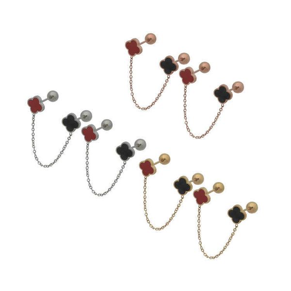 titanium steel jewelry red black oil dripping plane four leaf flower double ear pin earrings women's chain, Golden;silver
titanium steel jewelry red black oil dripping plane four leaf flower double ear pin earrings women's chain, Golden;silver