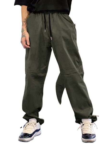 men drawstring slant pocket pants 82rg#, Black