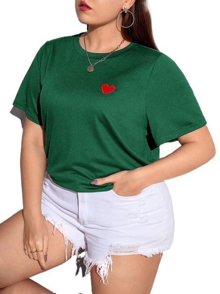 plus heart embroidery tee q3we#, Black
plus heart embroidery tee q3we#, Black