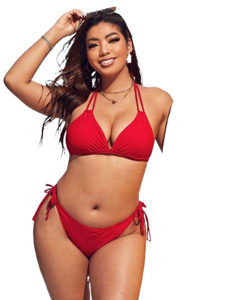 plus solid halter triangle bikini swimsuit i5fz#, White;black
plus solid halter triangle bikini swimsuit i5fz#, White;black