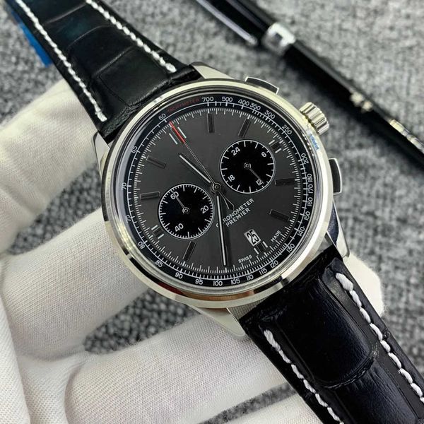 right n quality hand men premier 42mm dark gray dial rubber belt watch quartz chronograph leather strap floding clasp mens dress on wrist, Slivery;brown
right n quality hand men premier 42mm dark gray dial rubber belt watch quartz chronograph leather strap floding clasp mens dress on wrist, Slivery;brown