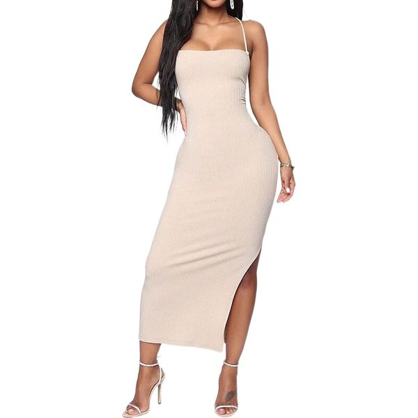 women's bodycon maxi long dress white black yellow beige sleeveless pure color backless split spring summer spaghetti strap modern 2022, Black;gray
women's bodycon maxi long dress white black yellow beige sleeveless pure color backless split spring summer spaghetti strap modern 2022, Black;gray