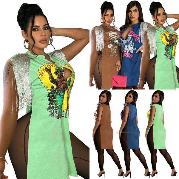 2022 womens casual dresses designer tassel dress fashion sleeveless printed split t shirts skirt clubwear, Black;gray
2022 womens casual dresses designer tassel dress fashion sleeveless printed split t shirts skirt clubwear, Black;gray