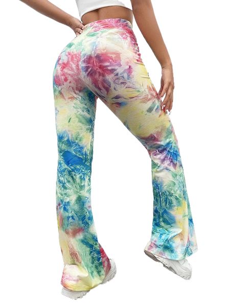 tie dye flare leg pants j4ff#, Black;white 
tie dye flare leg pants j4ff#, Black;white