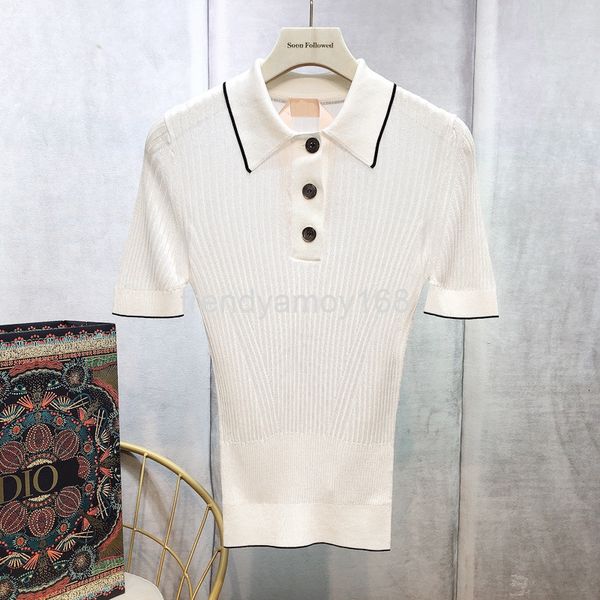 women's knits & tees special short sleeved knitted polo slim, refined and expensive 16 needle craft texture artemisia thin top, White 
women's knits & tees special short sleeved knitted polo slim, refined and expensive 16 needle craft texture artemisia thin top, White