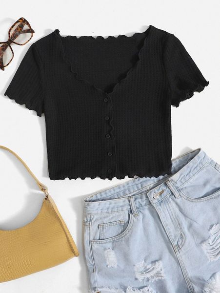 lettuce trim button front tee r7rr#, White
lettuce trim button front tee r7rr#, White