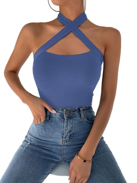criss cross tie back halter l6jo#, White