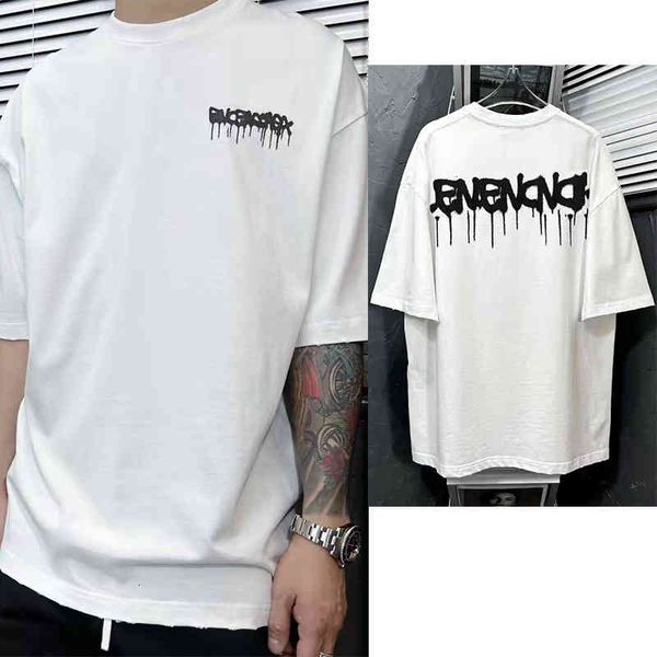 men's t-shirts summer b dissolved paint small label short sleeve t-shirt for men and women, White;black
men's t-shirts summer b dissolved paint small label short sleeve t-shirt for men and women, White;black